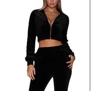 Black 2 Piece Velvet Tracksuit